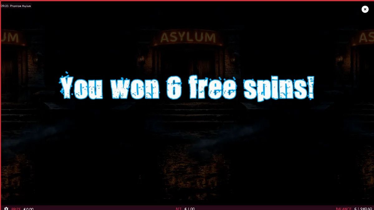 Tampilan visual slot Phantom Asylum dengan tema rumah sakit jiwa yang menyeramkan